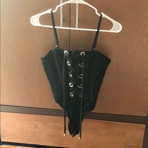 Revolve black lace up bodysuit